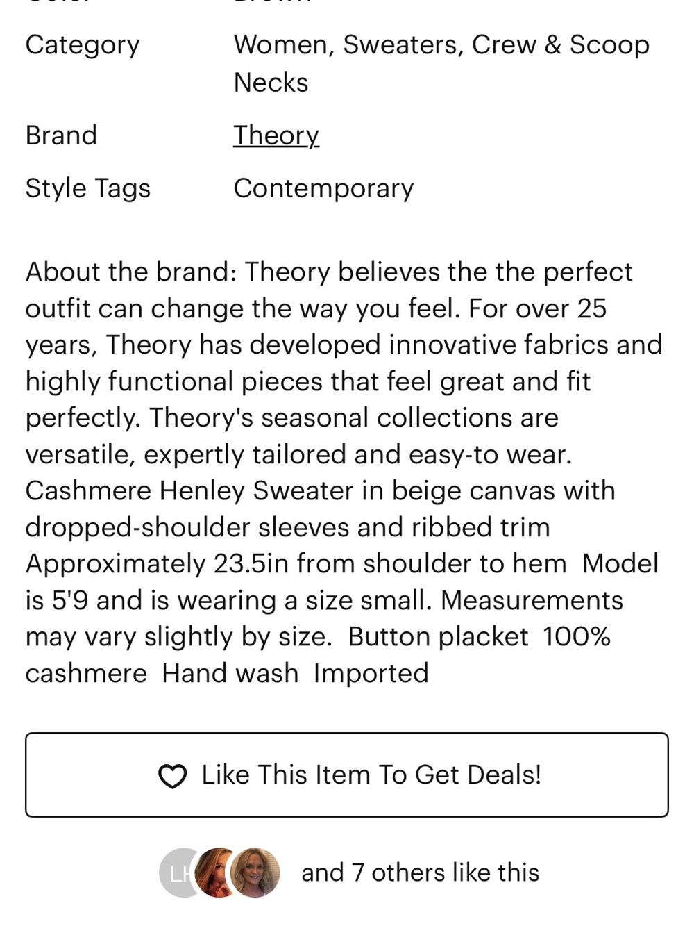 Theory Cashmere Henley Sweater in Camel • S